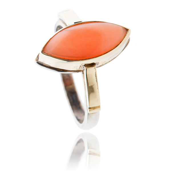 .925 & 9K Yellow Gold Marquise Coral Ring Default Title