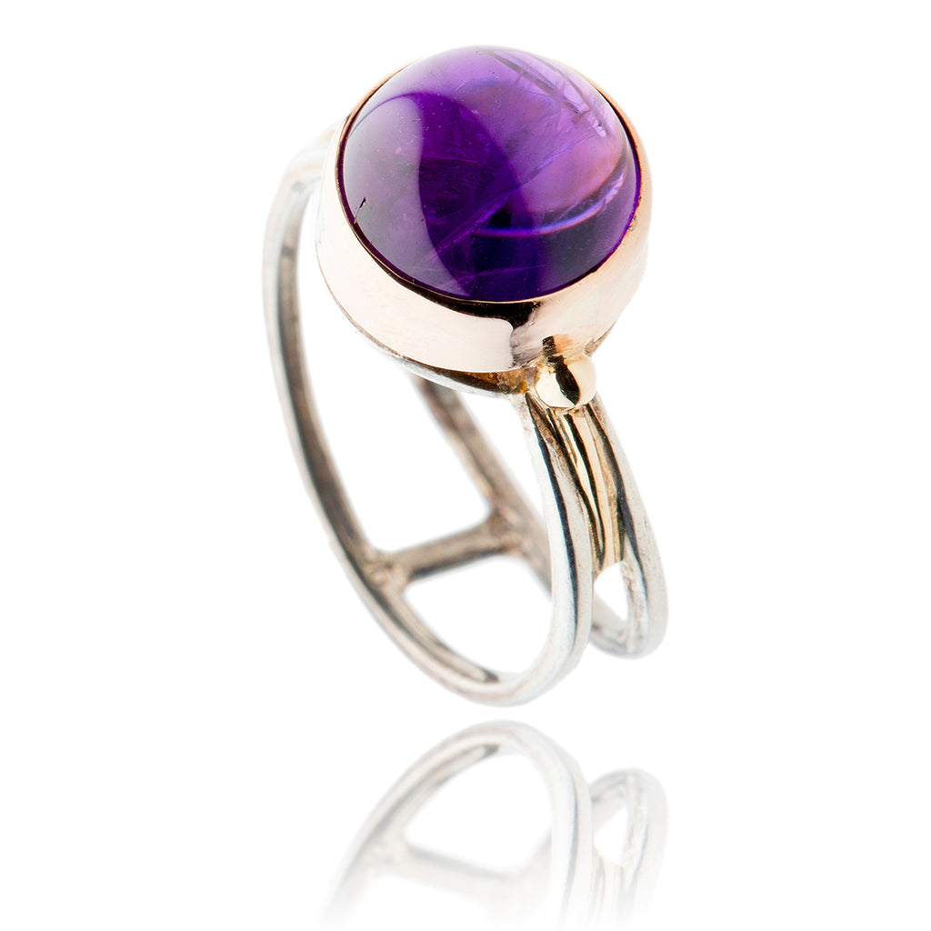 .925 & 9K Yellow Gold Round Cab Amethyst Ring Default Title