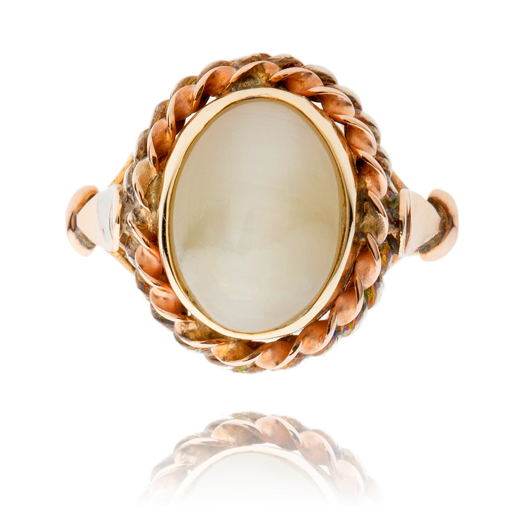 .925 & 9K Yellow Gold Oval Moonstone Rope Ring Default Title