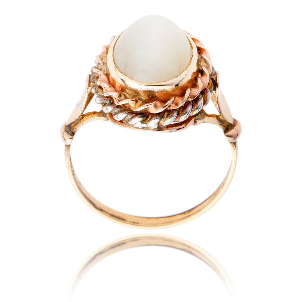 .925 & 9K Yellow Gold Oval Moonstone Rope Ring Default Title