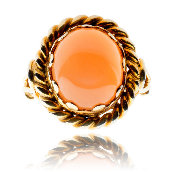 .925 & 9K Yellow Gold Oval Coral Col Star Gold Ring Default Title