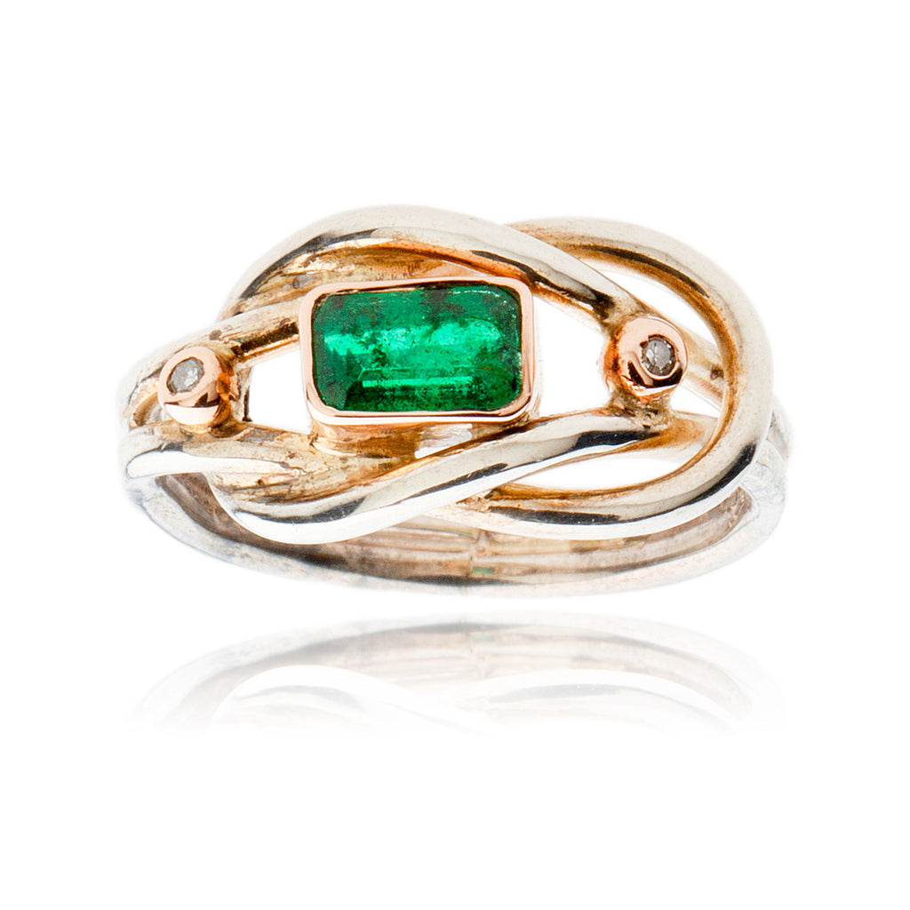 .925 & 9K Yellow Gold Rect Emerald Ring Default Title