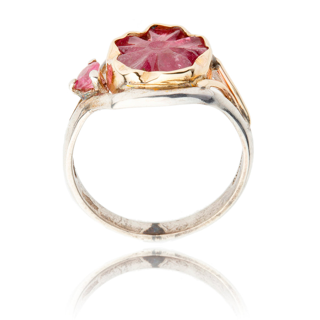 .925 & 9K Yellow Gold Custom Cut Amethyst Flower Ring Default Title