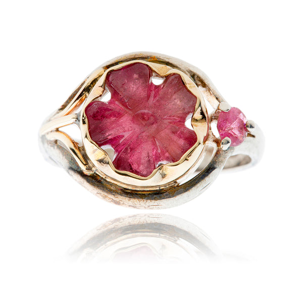 .925 & 9K Yellow Gold Custom Cut Amethyst Flower Ring Default Title