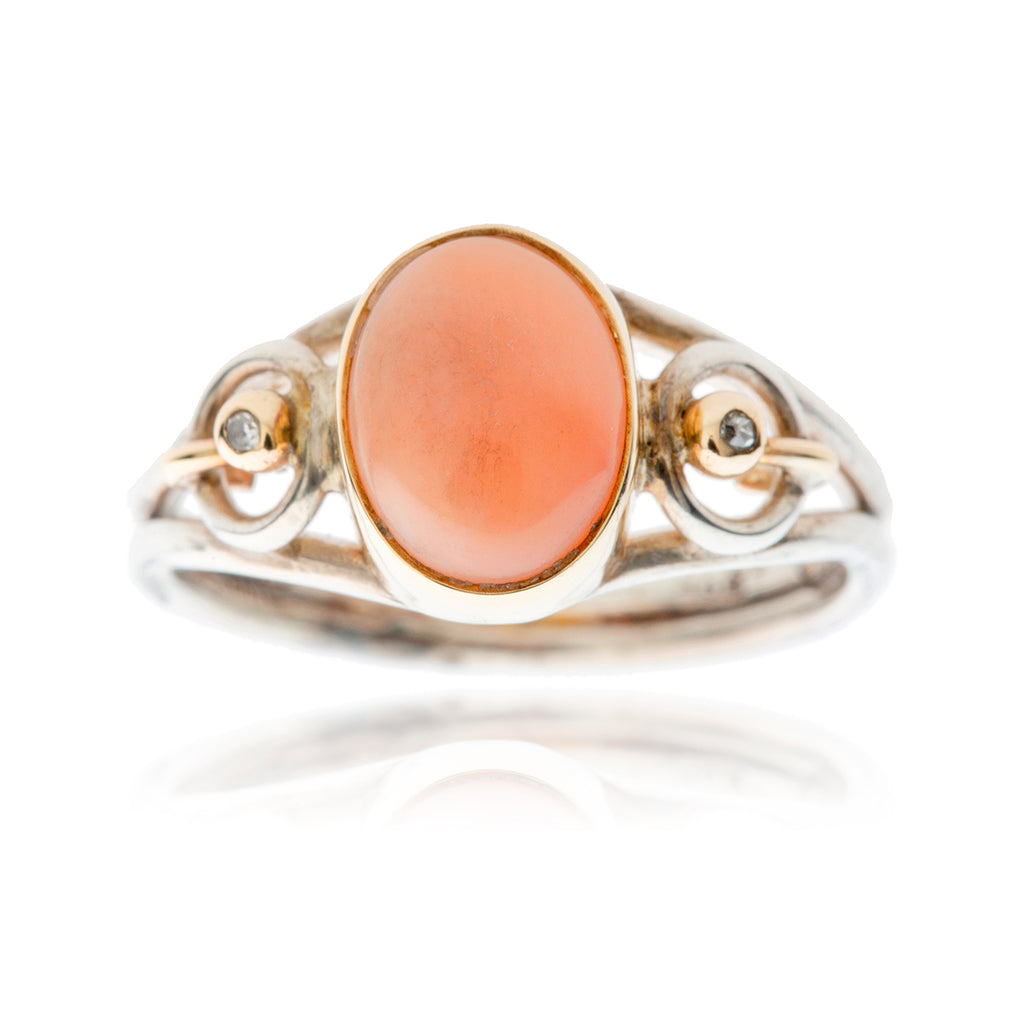 .925 & 9K Yellow Gold Oval Coral Ring Default Title