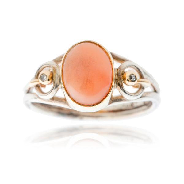 .925 & 9K Yellow Gold Oval Coral Ring Default Title