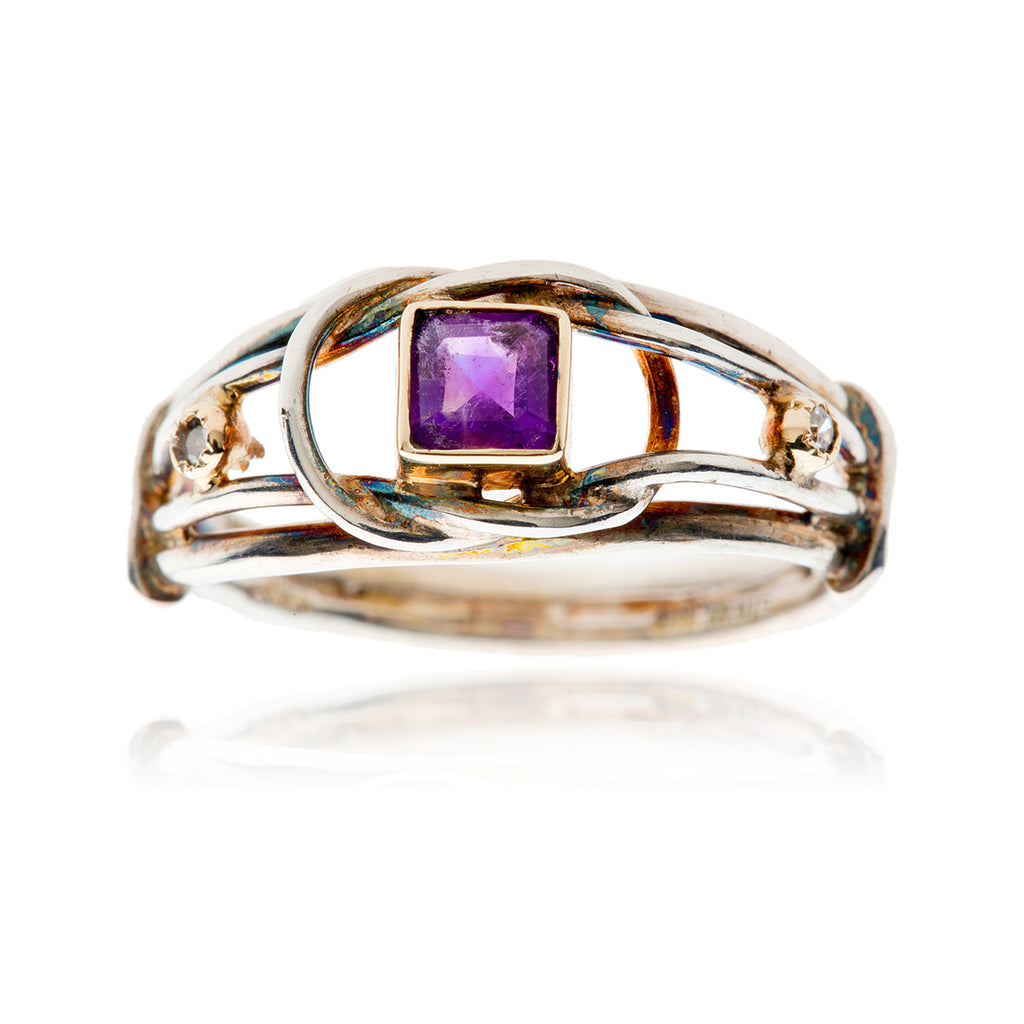 .925 & 9K Yellow Gold Square Amethyst Ring Default Title