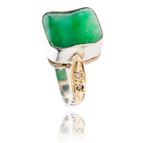 .925 & 9K Yellow Gold Square Jade Ring Default Title