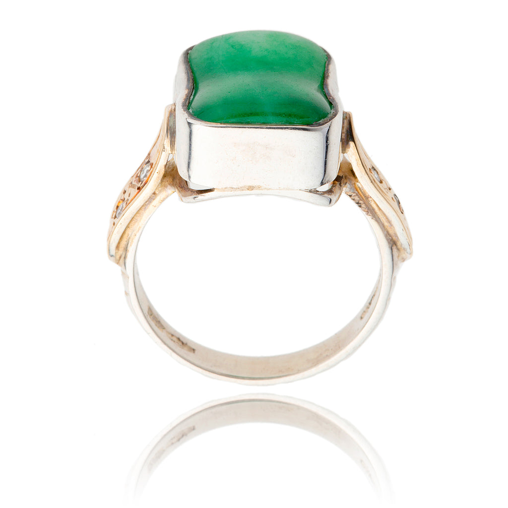 .925 & 9K Yellow Gold Square Jade Ring Default Title