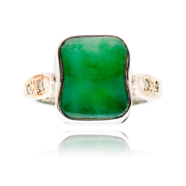 .925 & 9K Yellow Gold Square Jade Ring Default Title