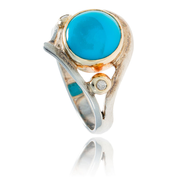 .925 & 9K Yellow Gold Rnd Turquoise Ring Default Title