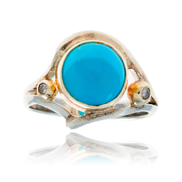 .925 & 9K Yellow Gold Rnd Turquoise Ring Default Title