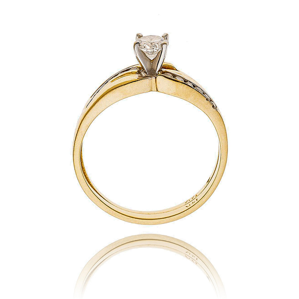 14KT Yellow and White Gold .40 Carat Diamond Solitaire Set with Channel-Set Shoulders and Soldered Wedding Band Default Title