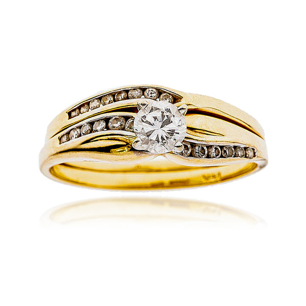 14KT Yellow and White Gold .40 Carat Diamond Solitaire Set with Channel-Set Shoulders and Soldered Wedding Band Default Title