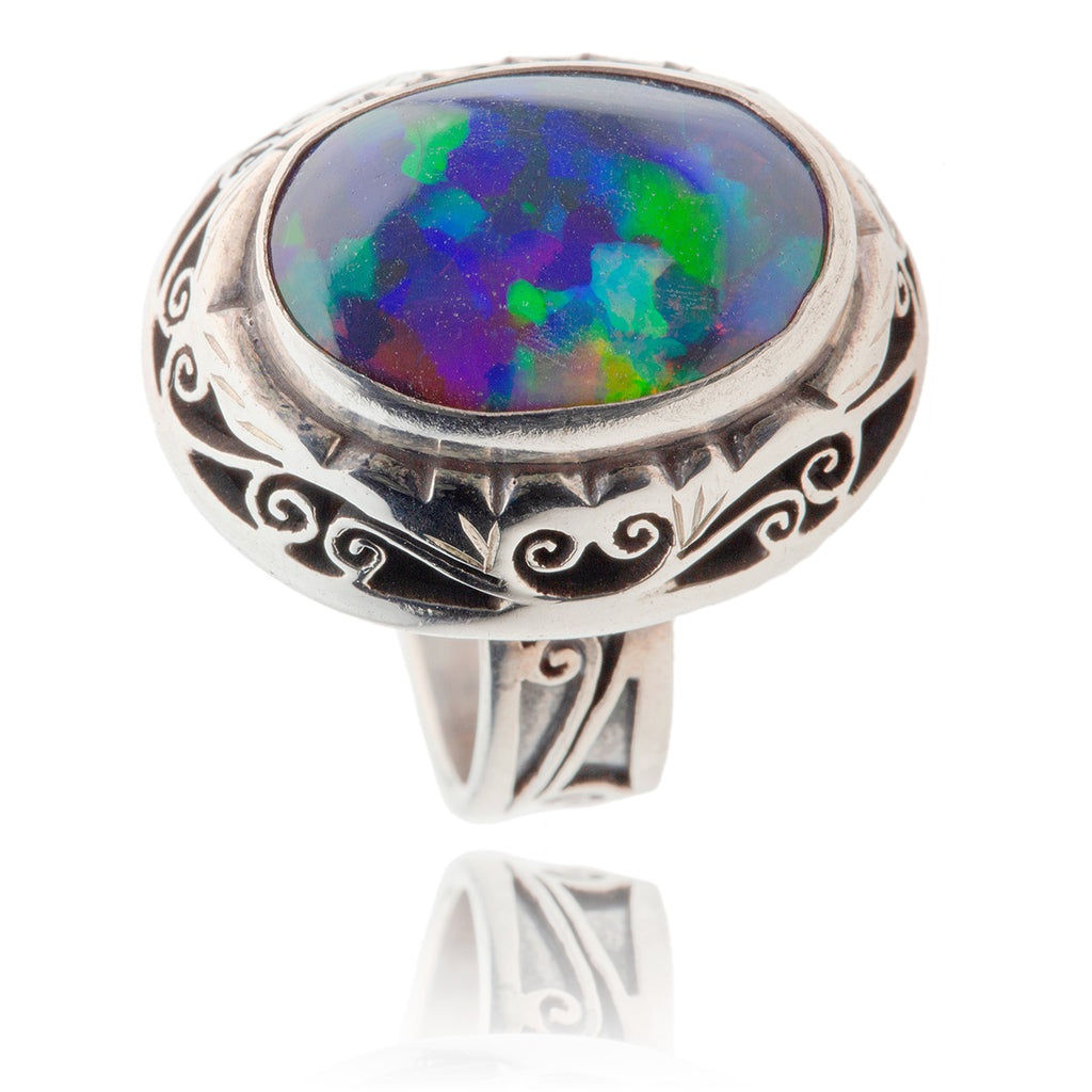 .925 Oval Black Opal Ring Default Title