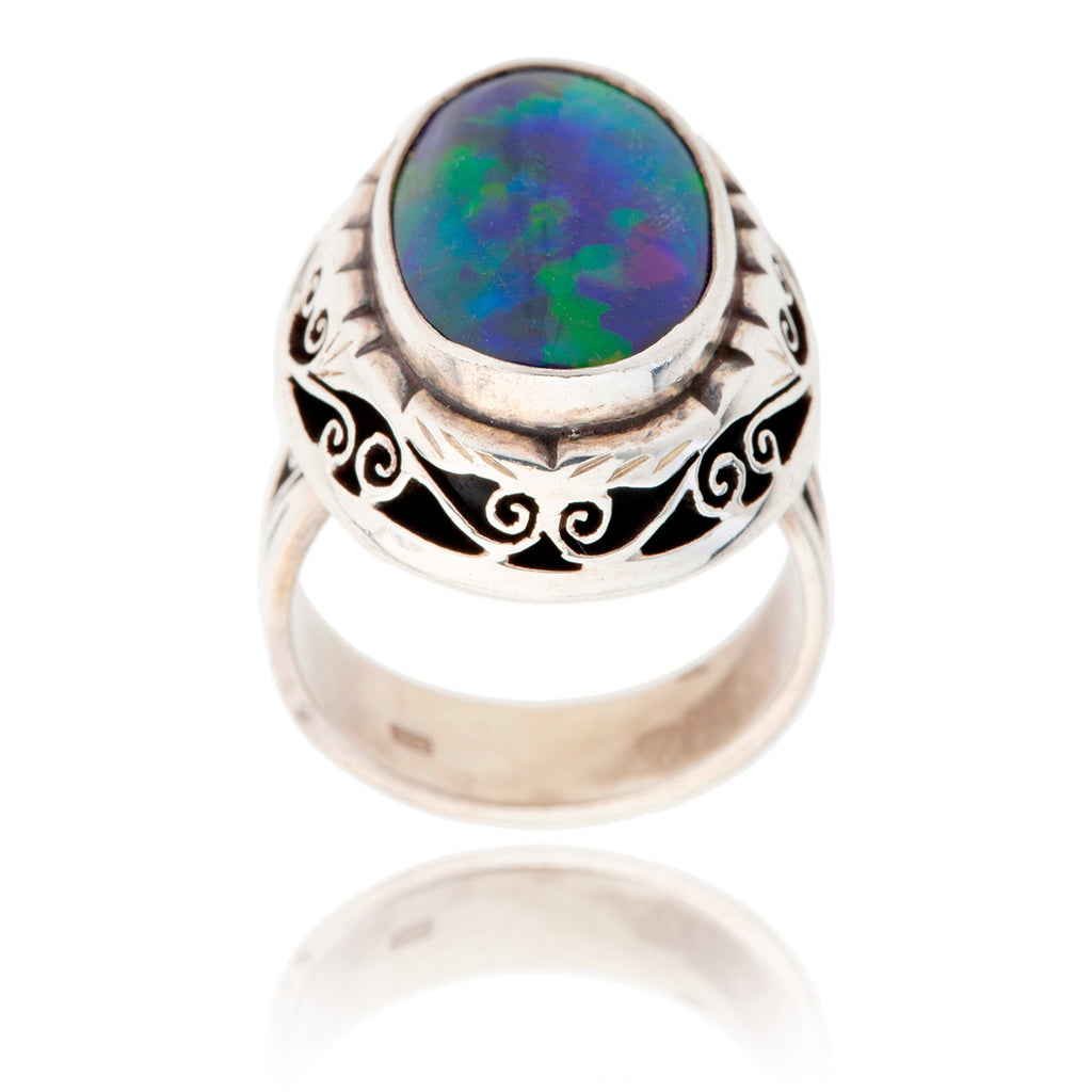 .925 Oval Black Opal Ring Default Title