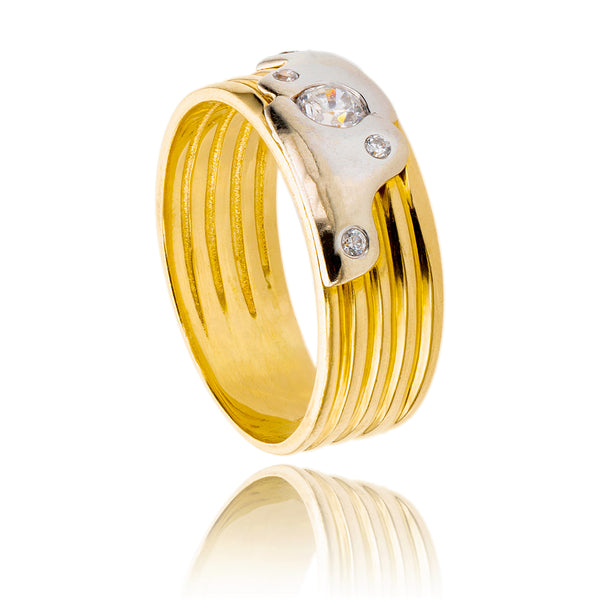 14KT Two Tone, Yellow and White Gold Bezel-Set White Stone Band Style Ring Default Title