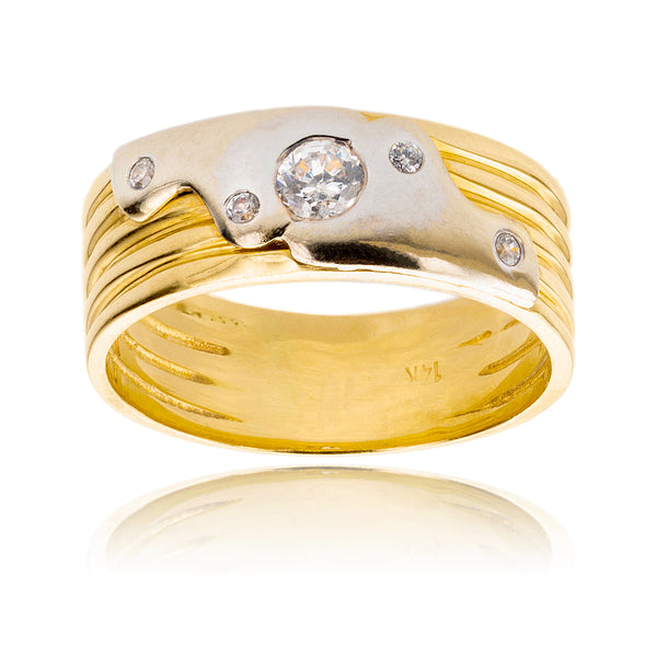 14KT Two Tone, Yellow and White Gold Bezel-Set White Stone Band Style Ring Default Title