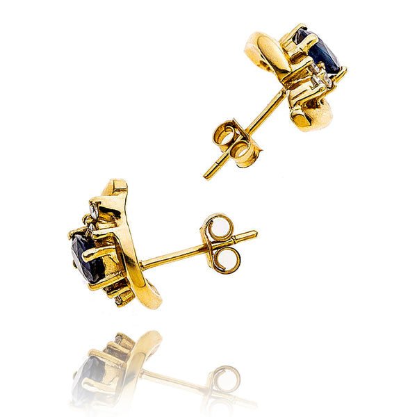 14KT Yellow Gold Sapphire and Diamond Stud Earrings Default Title