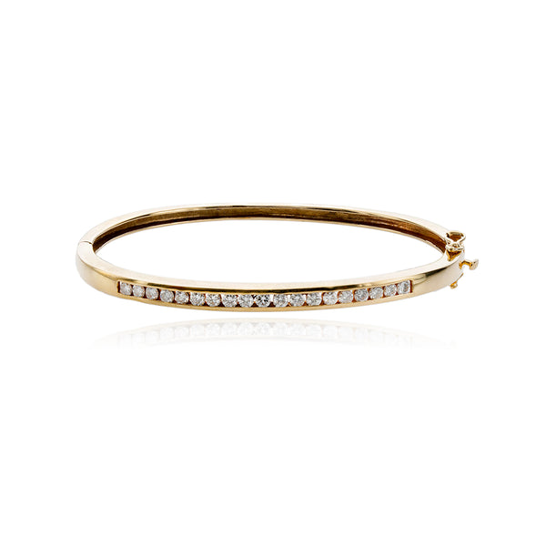 14KT Yellow Gold Bezel-Set Diamond Bangle Bracelet Default Title