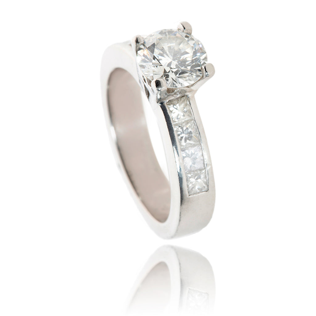 Platinum 1.32 Ct Solitaire Diamond Ring with Princess Cut Diamond Accents Default Title