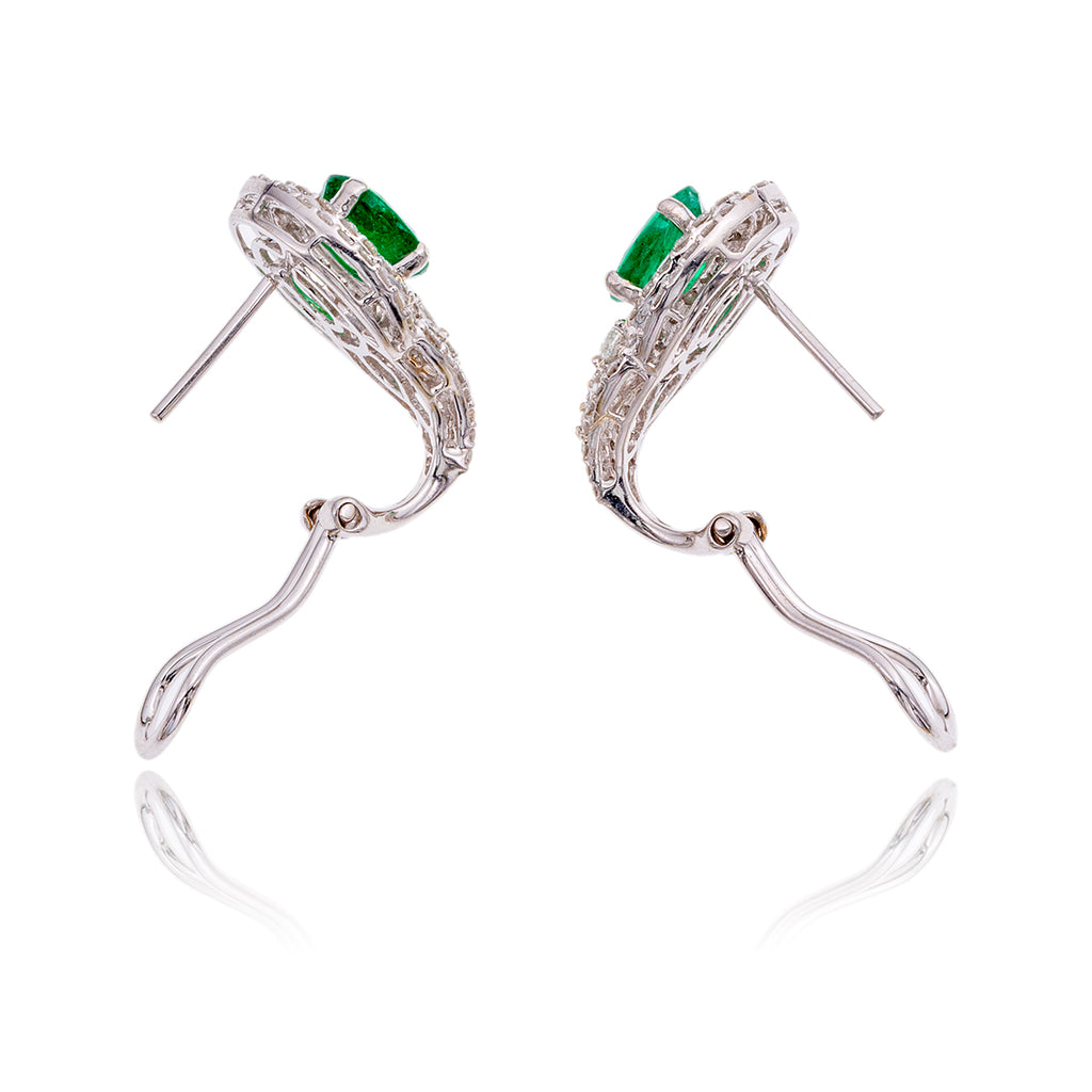 18K White Gold Custom Emerald & Diamond Omega Back Earrings Default Title