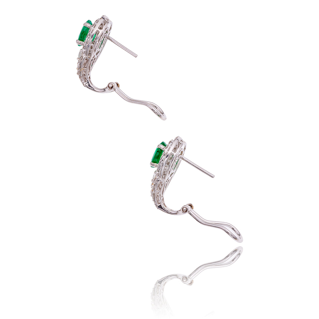 18K White Gold Custom Emerald & Diamond Omega Back Earrings Default Title