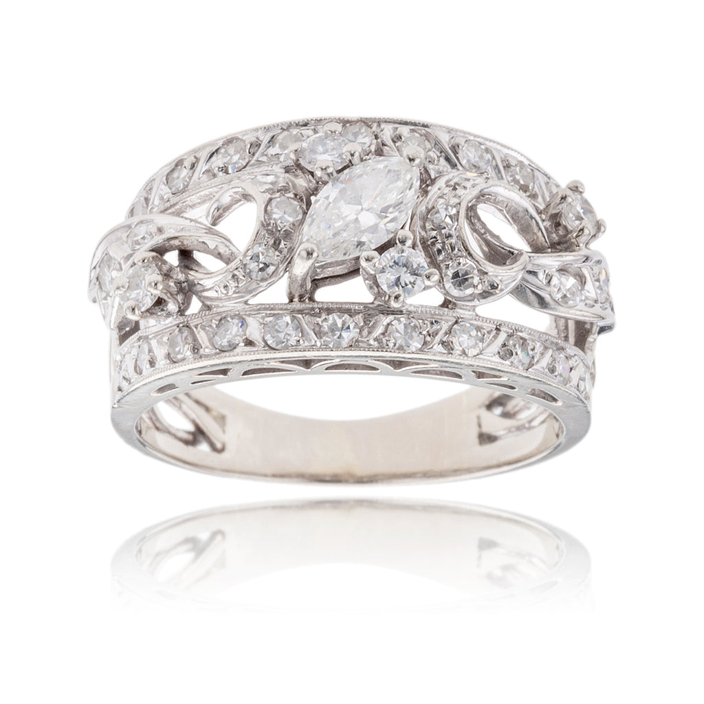 14K White Gold Marquise & Round Band Style Ring Default Title