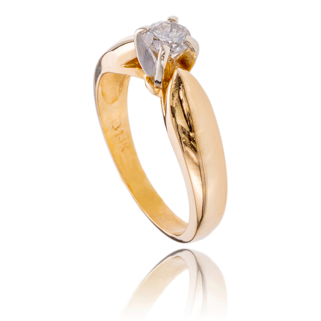 14K Yellow & White Diamond Solitaire Ring Default Title