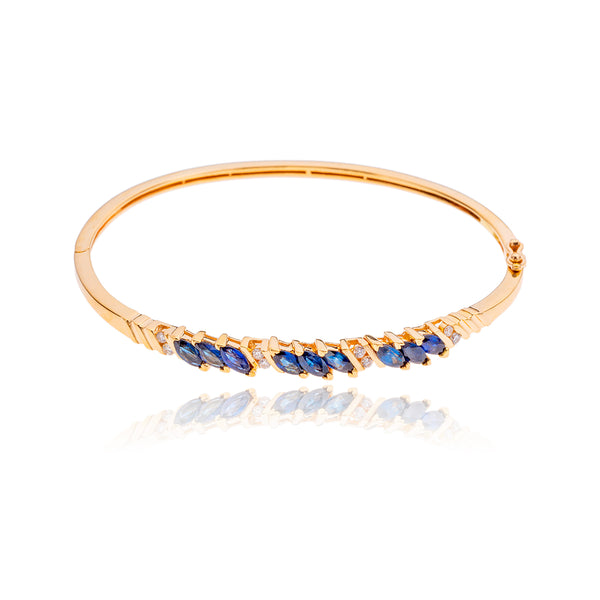 14K  Yellow Gold Marquise Sapphire & Diamond Bangle Bracelet Default Title