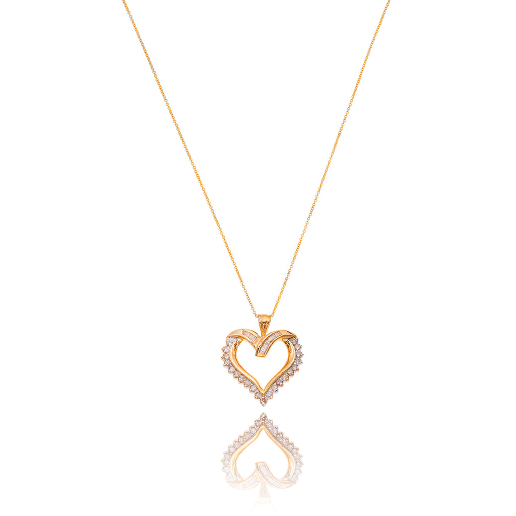 10K  Yellow Gold Baguette & Round Diamond Heart Pendant With Gold Chain Default Title