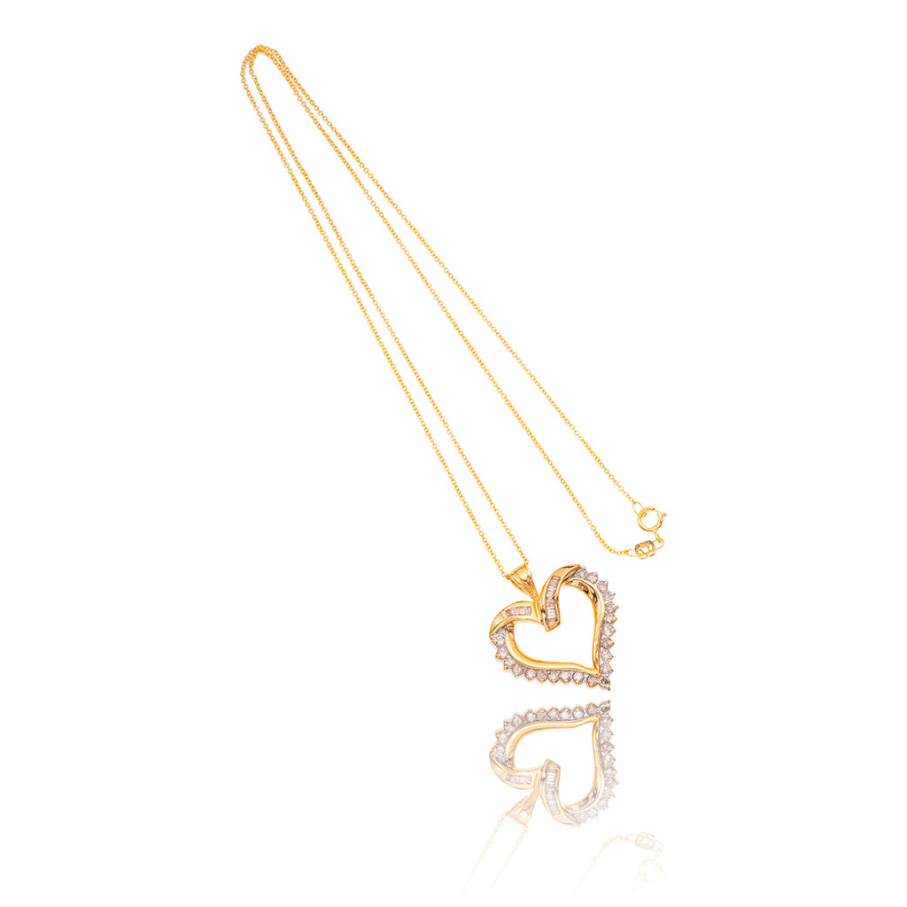 10K  Yellow Gold Baguette & Round Diamond Heart Pendant With Gold Chain Default Title