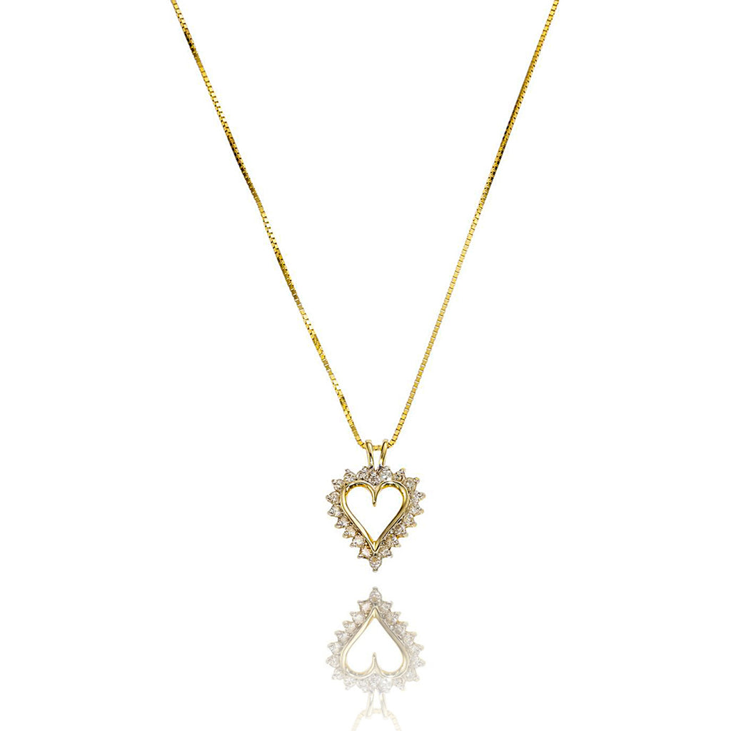 14K Yellow Gold Diamond Heart Pendant, 10K Yellow Box Chain, 1.00 ctw Default Title