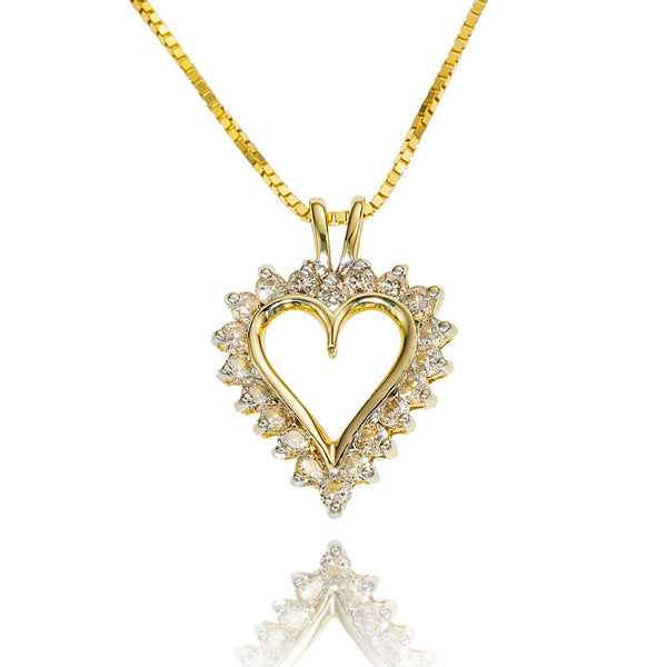 14K Yellow Gold Diamond Heart Pendant, 10K Yellow Box Chain, 1.00 ctw Default Title