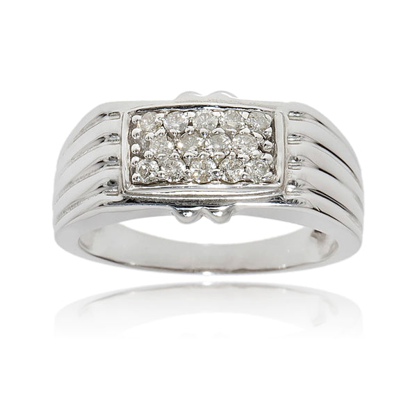 Gentlemen's 18K White Gold Rectangular Shape Diamond Cluster Ring, .41 ctw Default Title