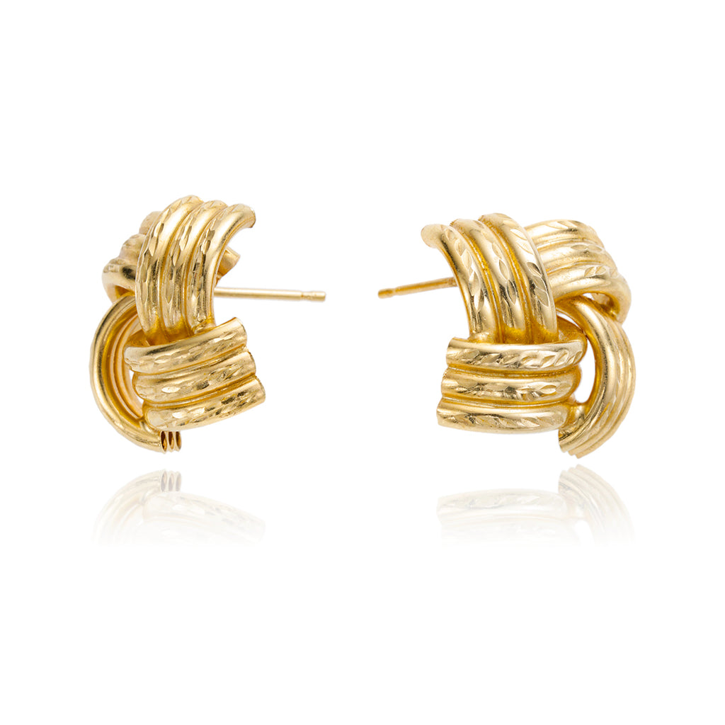 14K Yellow Gold Diamond Cut Knot Studs Default Title