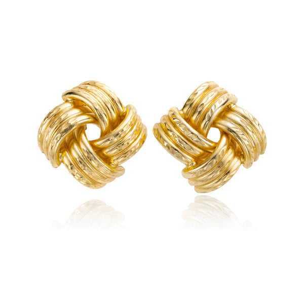 14K Yellow Gold Diamond Cut Knot Studs Default Title