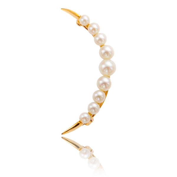 10K Yellow Gold Pearl Moon Brooch Default Title