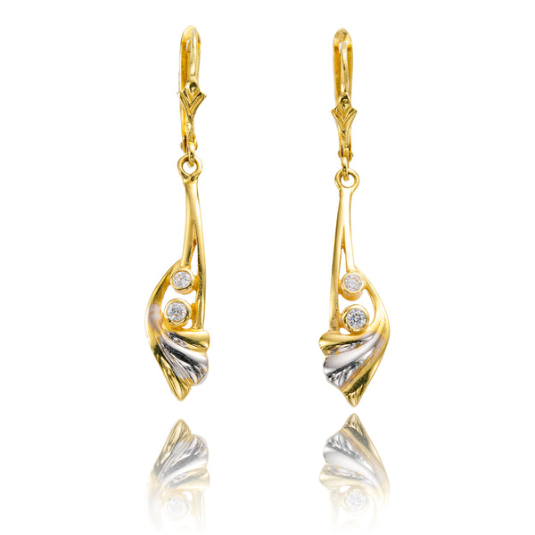 14K Yellow & White Gold Bezel-Set Diamond Drop Earrings Default Title