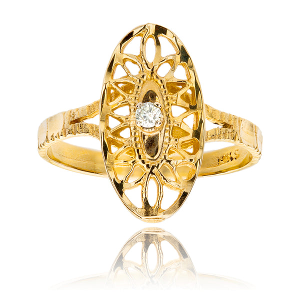 14K Yellow Gold Filigree Diamond Ring Default Title