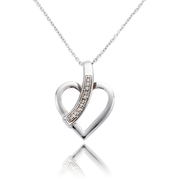 10K White Gold Diamond Heart Pendant With Chain Default Title