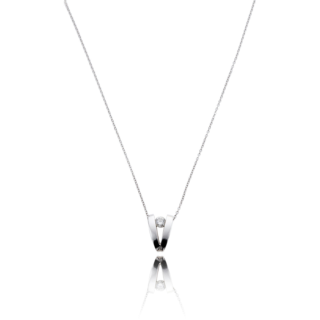 10K White Gold 'V' Split Diamond Pendant With Chain Default Title