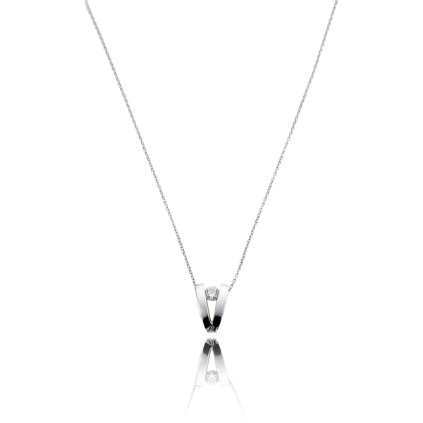 10K White Gold 'V' Split Diamond Pendant With Chain Default Title