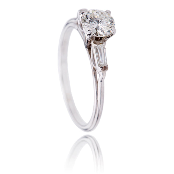 18K White Gold .70ct Diamond Solitaire With Baguette Shoulders, .88ctw Default Title