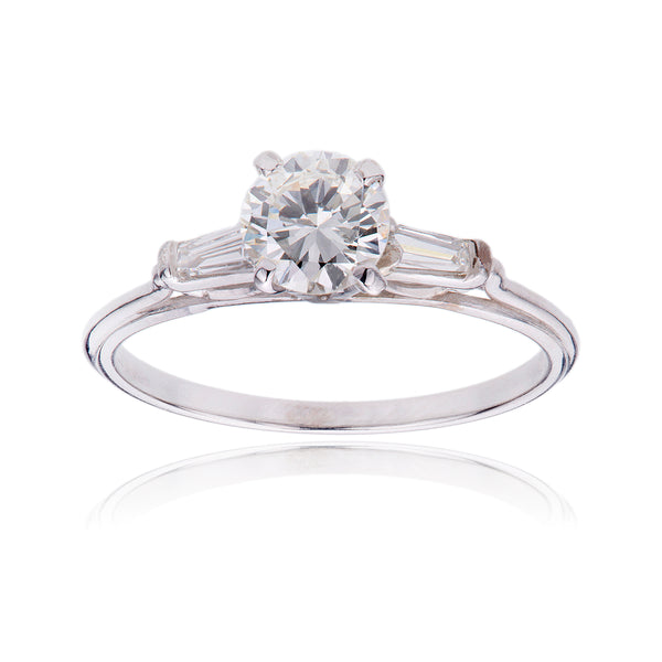 18K White Gold .70ct Diamond Solitaire With Baguette Shoulders, .88ctw Default Title