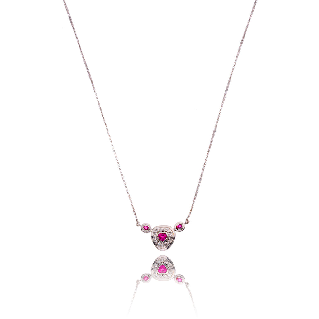 18K White Gold Ruby & Diamond Heart Necklace Default Title