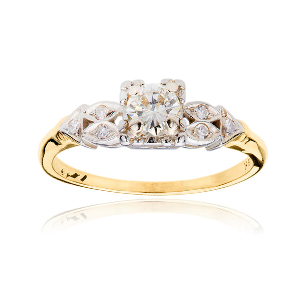 14-18K Yellow & White Gold .30ct Diamond Ring With Diamond Shoulders, .35ctw Default Title