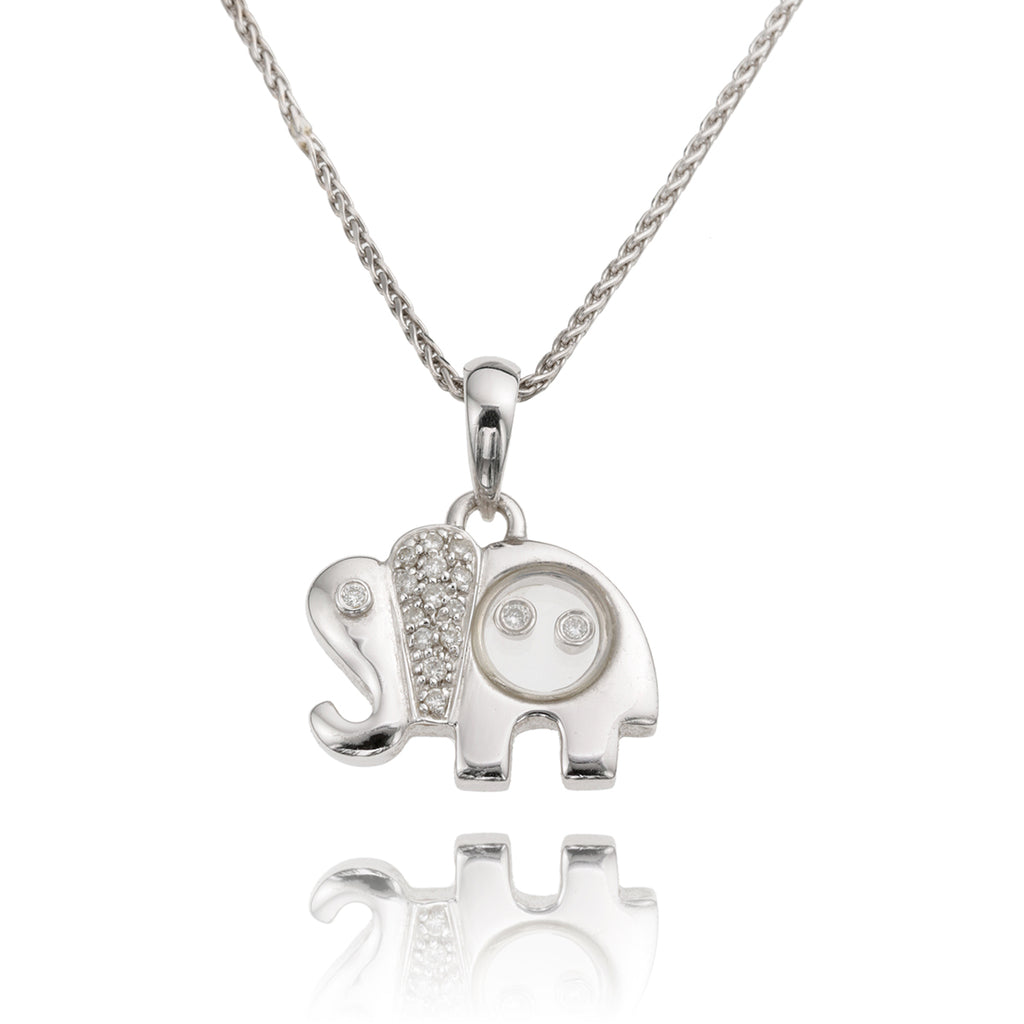 18K White Gold Floating Diamond Elephant & 14K White Gold Chain Default Title