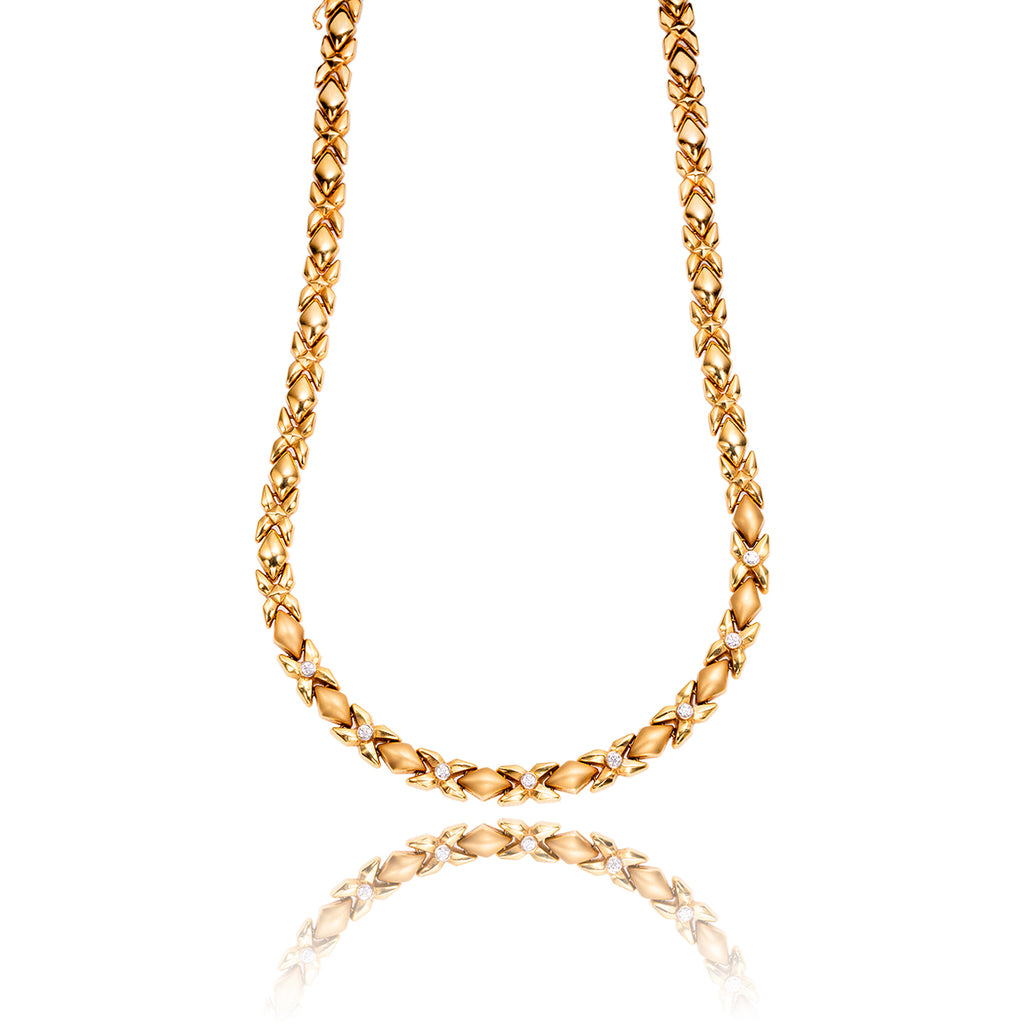 14K Yellow Gold 'X' & 'O' Link Necklace With Bezel-Set Cubic Zirconia Default Title