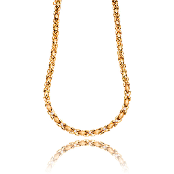 14K Yellow Gold 'X' & 'O' Link Necklace With Bezel-Set Cubic Zirconia Default Title